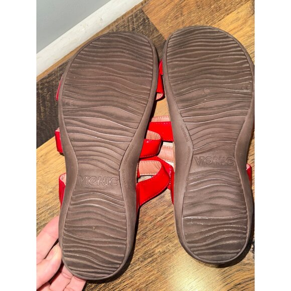 Vionic Misa Red Patent Leather Triple Strap Adjustable Slide Sandals Size 10 - Picture 10 of 11